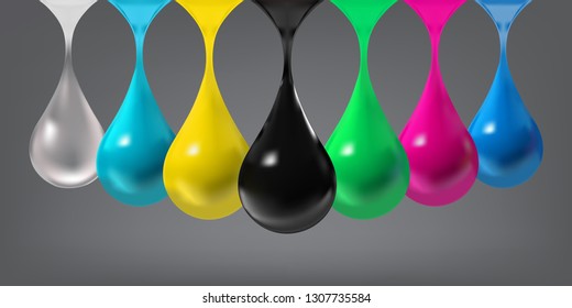 Vector Colorful Illustration with Set of Drops on grey Background