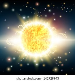 Vector Colorful Illustration of the shining sun in the space