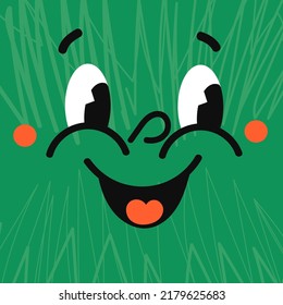 Vector Colorful Illustration of of Smiled Emotion Face. Funny comic book characters on square poster. Bright cartoon-styled elements for your design of wallpaper, t-shirt print, graphic print