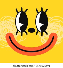 Vector Colorful Illustration of of Smiled Emotion Face. Funny comic book characters on square poster. Bright cartoon-styled elements for your design of wallpaper, t-shirt print, graphic print