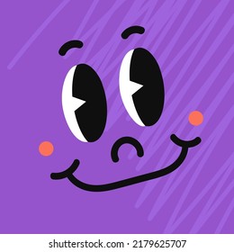 Vector Colorful Illustration of of Smiled Emotion Face. Funny comic book characters on square poster. Bright cartoon-styled elements for your design of wallpaper, t-shirt print, graphic print