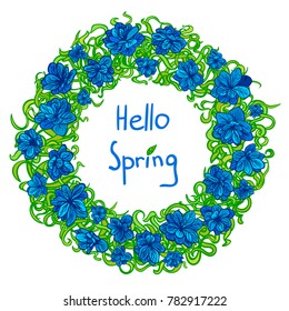 Vector colorful illustration of spring flower wreath isolated on white background