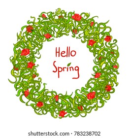 Vector colorful illustration of spring flower wreath isolated on white background