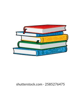 Vector Colorful Illustration of Stack of Books Isolated on White Background