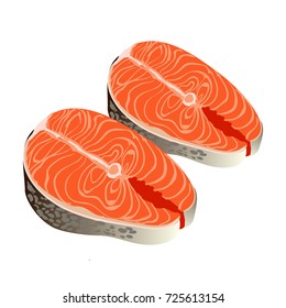 Vector colorful illustration of steak of salmon isolated on white background