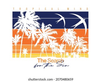 Vector colorful illustration of stripes with silhouettes of coconut trees. Art for posters, t-shirts and etc...