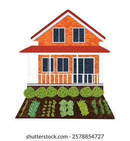 Vector Colorful Illustration of Summer Cottage Isolated on White Background