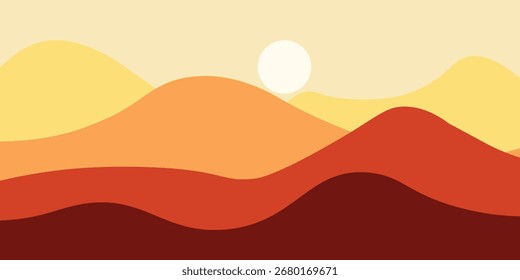 Vector ilustración colorida de una puesta de sol en las montañas. Plantilla Horizontal de Anuncio. naturaleza Abstractas.