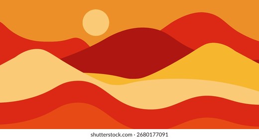 Vetor ilustração colorida de um pôr do sol nas montanhas. Modelo de banner horizontal. Natureza abstrata.