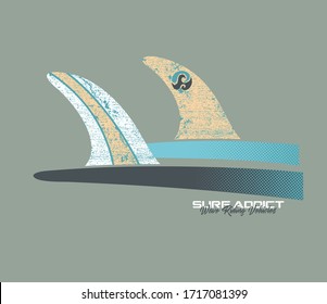 Vector colorful illustration of surfboard and keel.