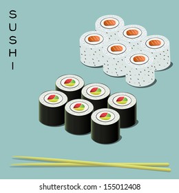 Vector colorful illustration of sushi set