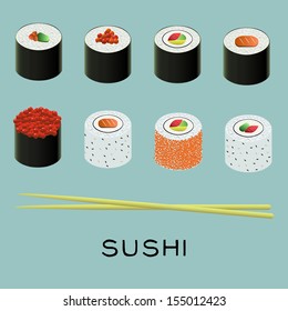 Vector colorful illustration of sushi set