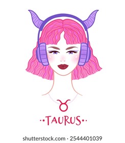 Vector ilustración colorida del signo del zodiaco de Tauro retrato femenino 