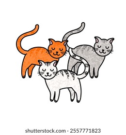 Vector Colorful Illustration of Three Cats Isolated on White Background