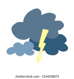 Vector colorful illustration of three thunderclouds with lightning isolated on white background