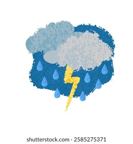 Vector Colorful Illustration of Thunderstorm Isolated on White Background