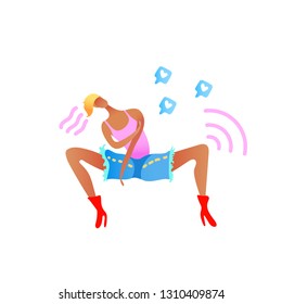 Vector colorful illustration, trendy dancing gay man on heels. Social network like signs. Flat cartoon style, isolated. Applicable for LGBT (LGBTQ), transgender rights concepts etc.