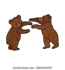 Vector Colorful Illustration of Two Little Bears Play Isolated on White Background