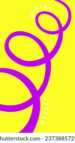 Vector colorful illustration with vertical template for social media posts before Birthday party of creative person. Bright decoration for stories design. Purple spiral wave on yellow background