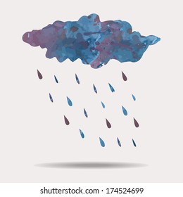 Vector colorful illustration of watercolor rainy cloud