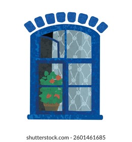 Vector Colorful Illustration of Window View From The Outside Isolated on White Background