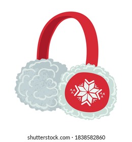 Vector colorful illustration of winter earmuffs with Christmas pattern in diamonds isolated on white background