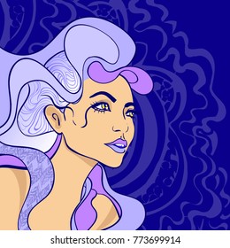 Vector colorful illustration of young beautiful girl portrait