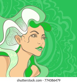 Vector colorful illustration of young beautiful girl portrait