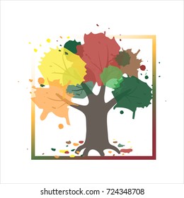Vector colorful image of autumn tree in frame.