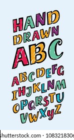 Vector colorful inclined Alphabet letters. Funny Font drawn by marker