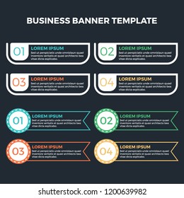 Vector colorful infographic banner steps for your business presentations. Can be used for website layout, numbered banners, diagram, horizontal cutout lines, web design.