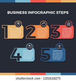 Vector colorful infographic banner steps for your business presentations. Can be used for website layout, numbered banners, diagram, horizontal cutout lines, web design.