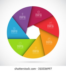 Vector colorful infographic circle template in material  style. Can be used for graph, cycling diagram, round chart, number options, web design. 7 steps business concept