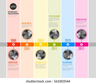 Vector Colorful Infographic Company Milestones Timeline Template With Circle Photo Placeholders