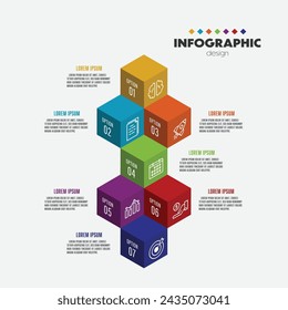 Plantilla de infografía colorida vectorial con cubos 3D en sombras para diagramas, gráficos, presentaciones y gráficos conceptuales de negocios con 7 opciones.