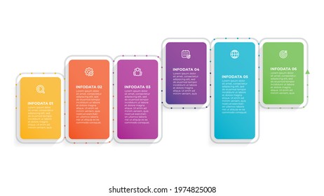 Vector colorful infographic template. Timeline with icons and 6 steps or options.