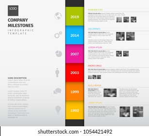 Vector Colorful Infographic Timeline Report Template With Color Sections, Icons, Texts And Photos - Vertical Version