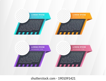 Vector colorful Infographic typographic timeline report template design with the photos, title, subtitle and description - diagonal dark background with pastel color elements version