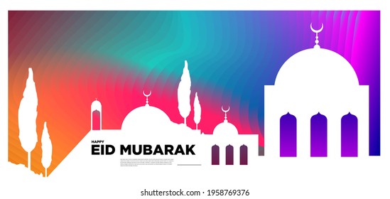 Vector colorful islamic and eid mubarak greeting card banner