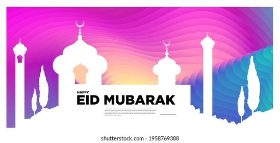 Vector colorful islamic and eid mubarak greeting card banner