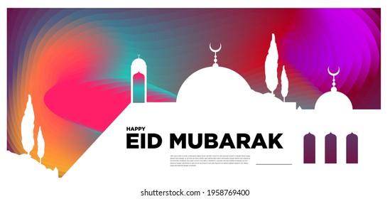 Vector colorful islamic and eid mubarak greeting card banner