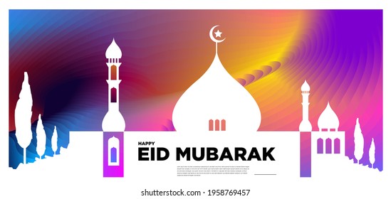 Vector colorful islamic and eid mubarak greeting card banner