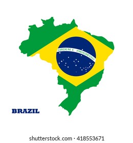 Vector colorful isolated brazil map silhouette with national brazilian flag 
