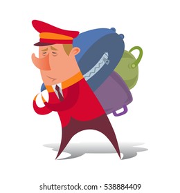 Vector colorful isolated character porter attendants, hotel, character, luggage, uniforms.