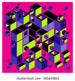 Vector colorful isometric cubes pattern. abstract wallpaper background. Illustration for fabric print.