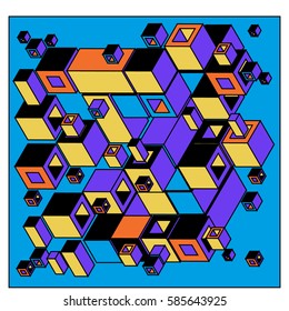 Vector colorful isometric cubes pattern. abstract wallpaper background. Illustration for fabric print.