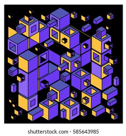 Vector colorful isometric cubes pattern. abstract wallpaper background. Illustration for fabric print.