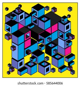 Vector colorful isometric cubes pattern. abstract wallpaper background. Illustration for fabric print.