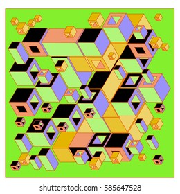 Vector colorful isometric cubes pattern. abstract wallpaper background. Illustration for fabric print.