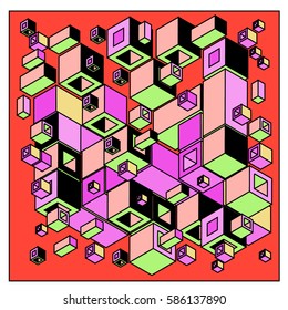 Vector colorful isometric cubes pattern. abstract wallpaper background. Illustration for fabric print.
